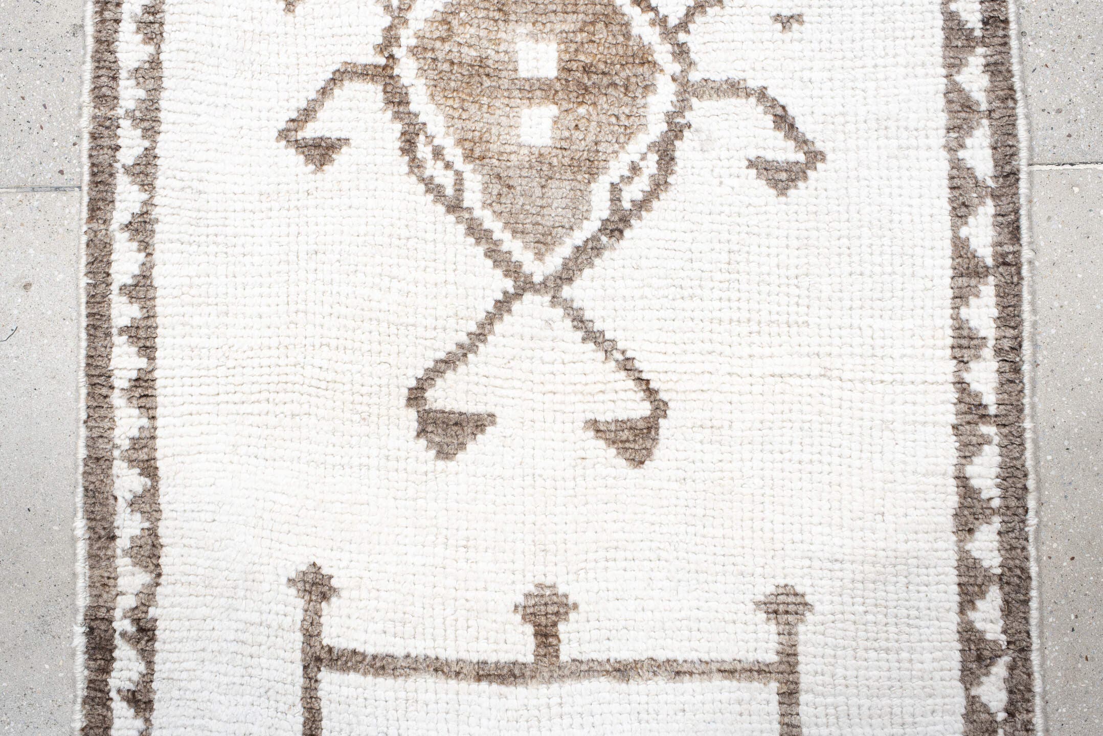 3' x 11' one-of-a-kind handmade vintage Kars runner rug. Color palette: ivory, taupe, camel, beige, gray
