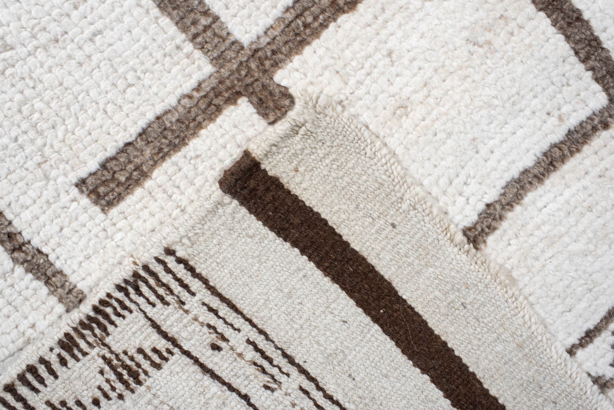 3' x 11' one-of-a-kind handmade vintage Kars runner rug. Color palette: ivory, taupe, camel, beige, gray