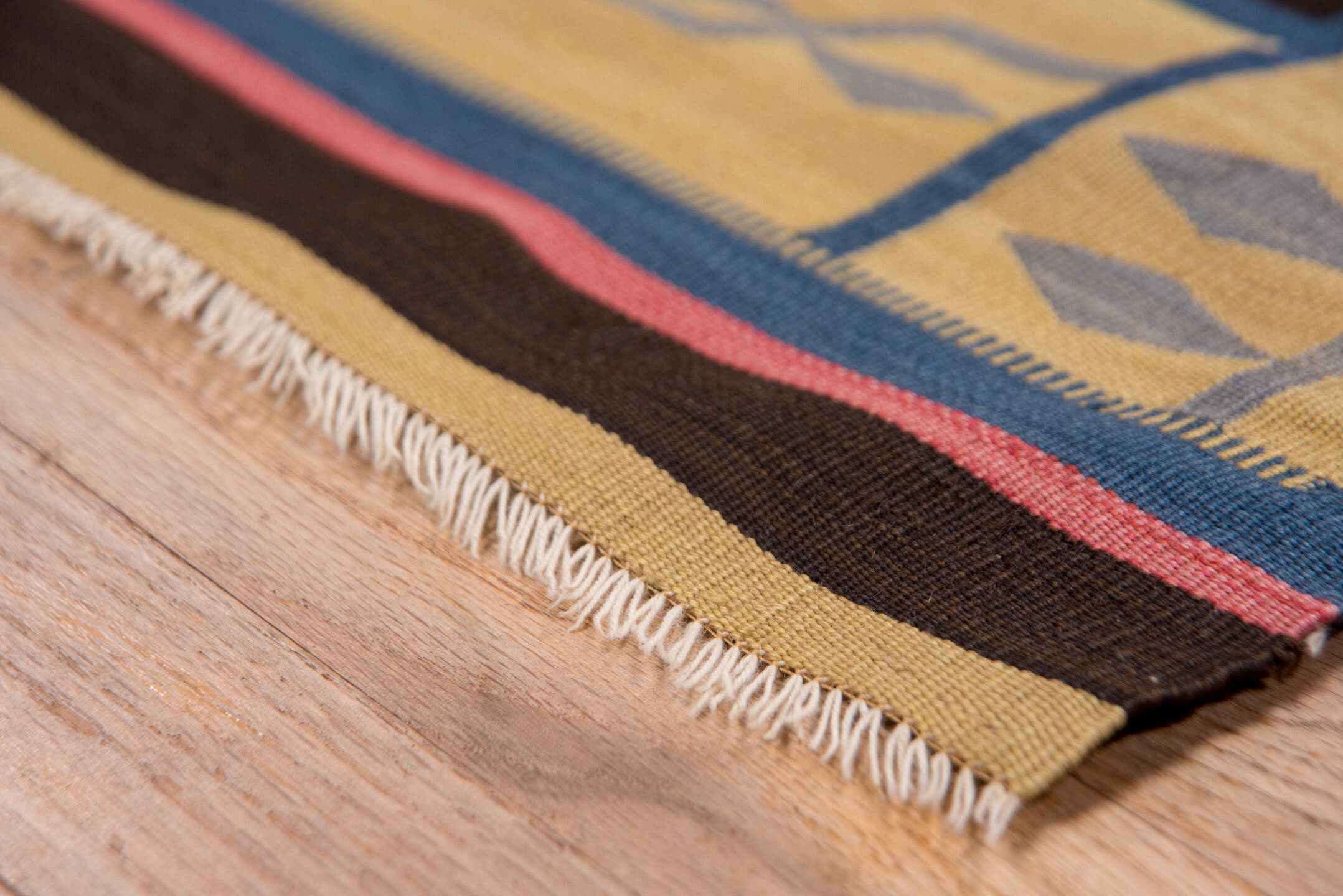 4' x 6' one-of-a-kind handmade antique Kilim small size rug. Color palette: brown, camel, blue, rose, ivory, olive, rust