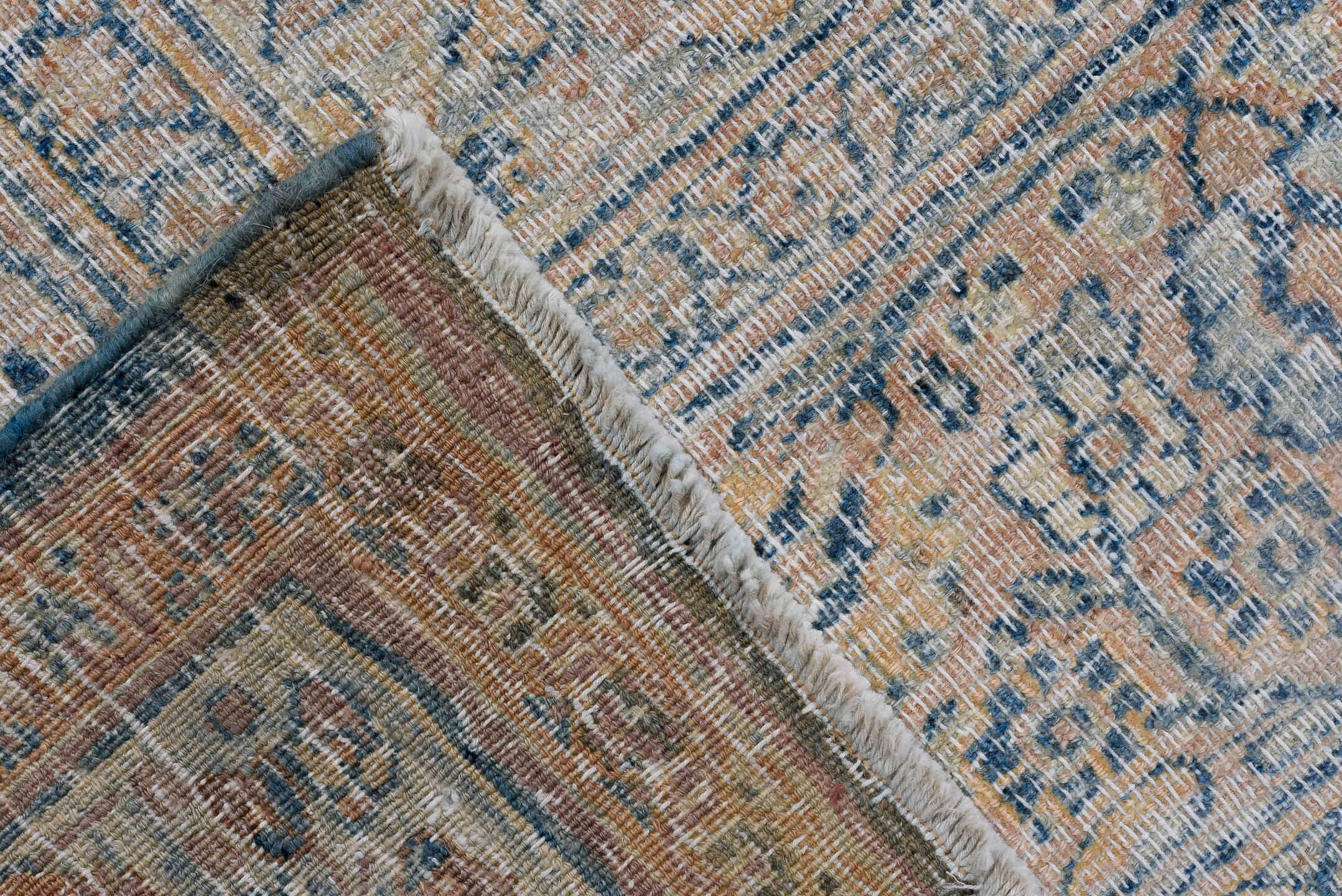8' x 12' one-of-a-kind handmade antique Khorassan large size rug. Color palette: ivory, sky blue, beige, taupe, slate, camel