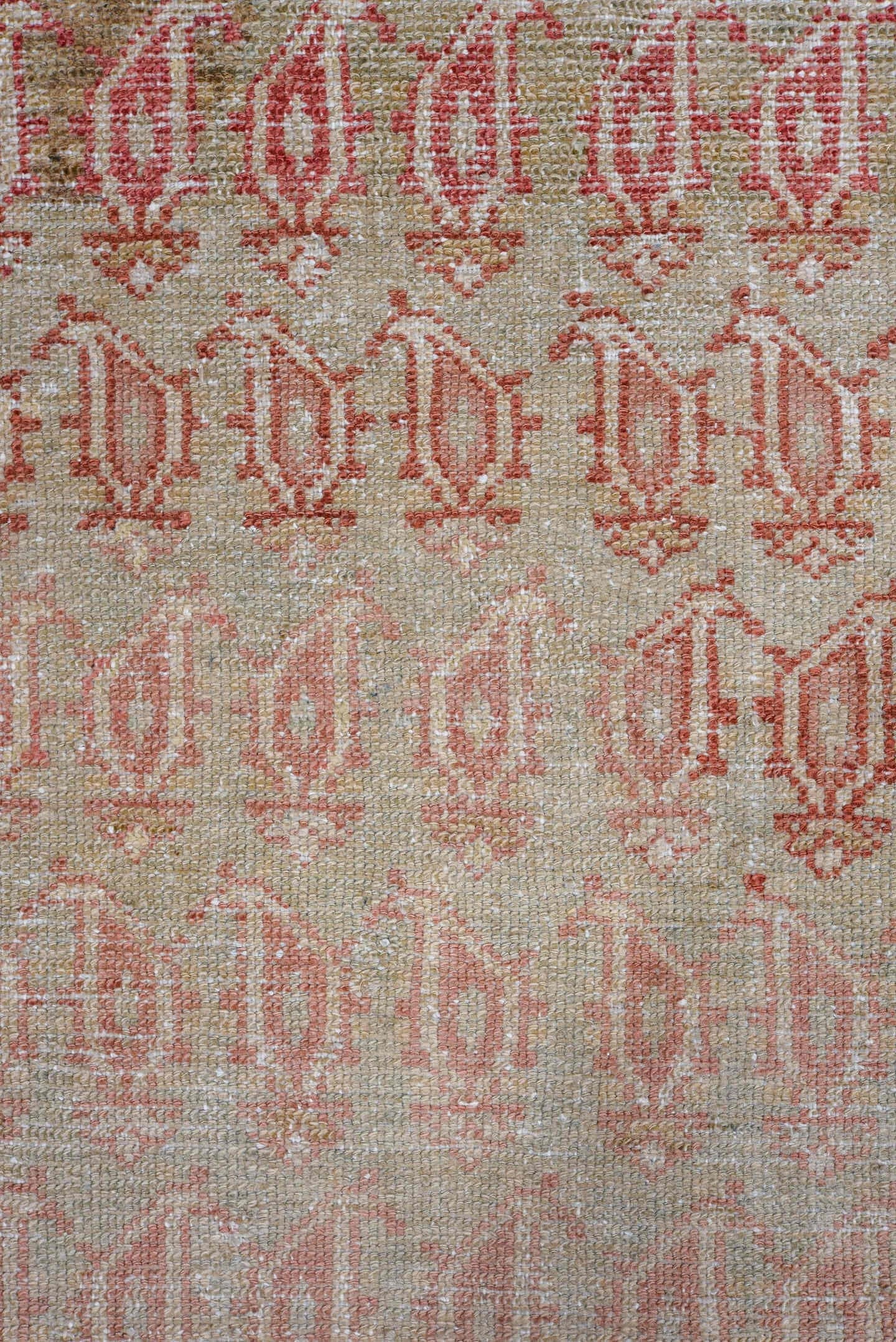 3' x 16' one-of-a-kind handmade antique Malayer runner rug. Color palette: ivory, rose, rust, taupe, brown, pink, red