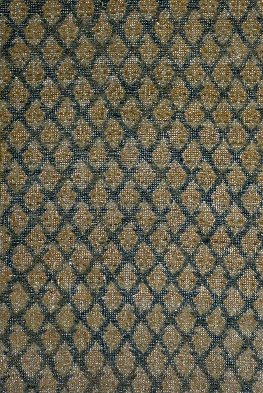 2' x 23' one-of-a-kind handmade antique Saraband runner rug. Color palette: taupe, slate, ivory, camel, charcoal, beige