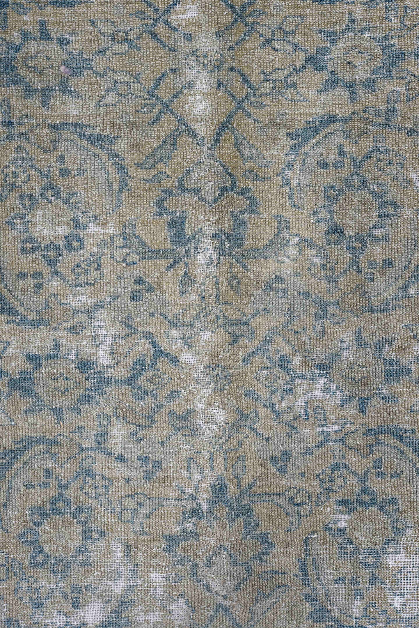 7' x 11' one-of-a-kind handmade antique Sivas large size rug. Color palette: taupe, blue, ivory, beige, slate, gray