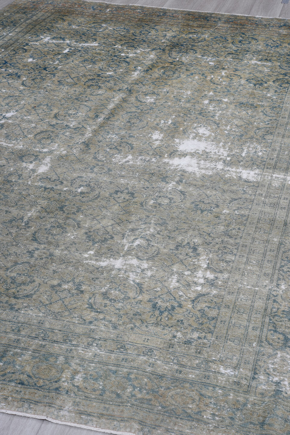 7' x 11' one-of-a-kind handmade antique Sivas large size rug. Color palette: taupe, blue, ivory, beige, slate, gray