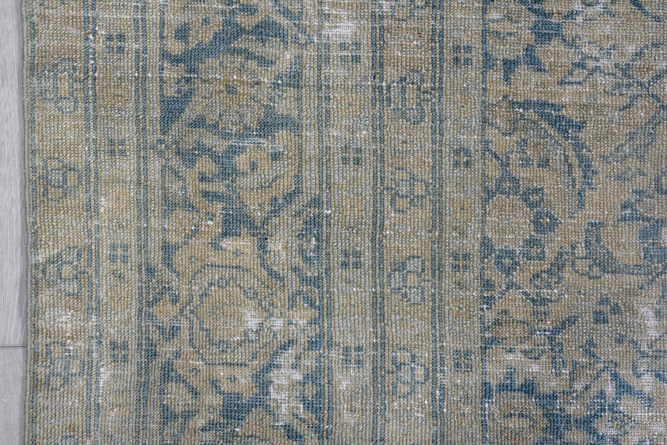 7' x 11' one-of-a-kind handmade antique Sivas large size rug. Color palette: taupe, blue, ivory, beige, slate, gray