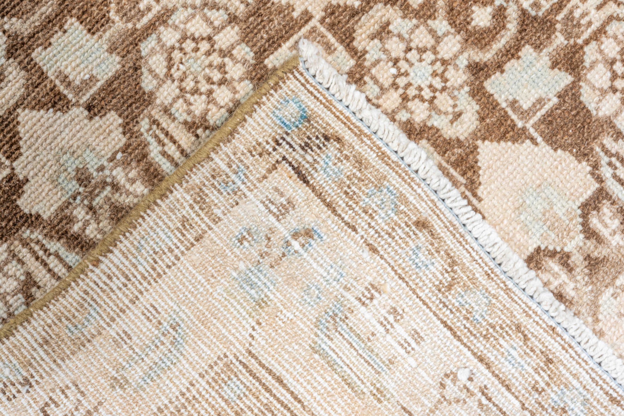 3' x 14' one-of-a-kind handmade vintage Malayer runner rug. Color palette: brown, gray, light gray, off-white, pink, snow