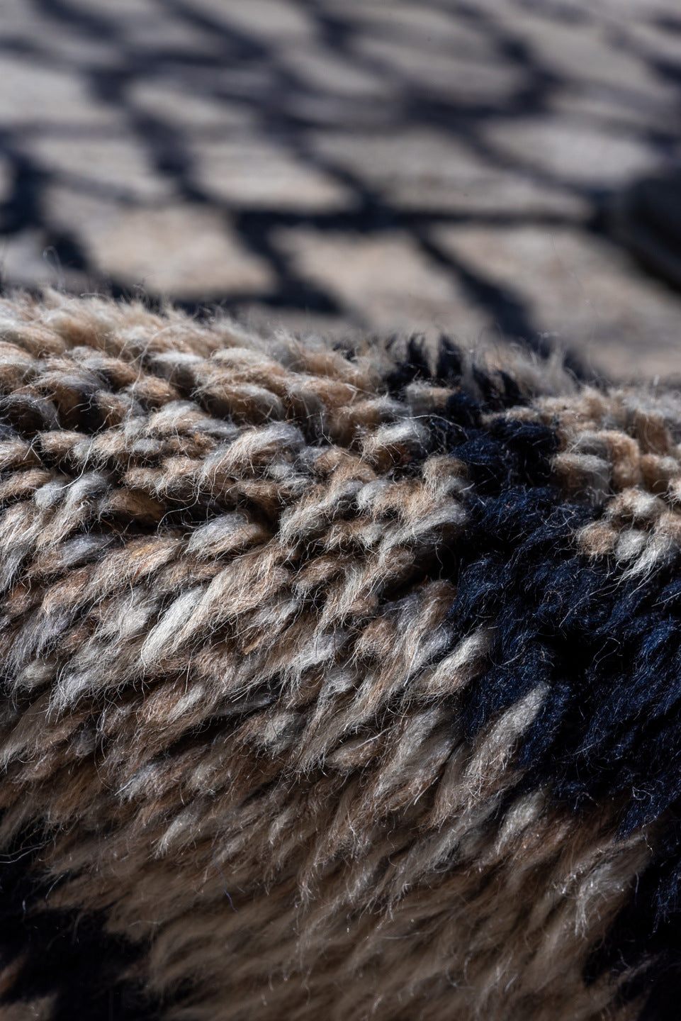 13' x 20' one-of-a-kind handmade vintage Moroccan oversize rug. Color palette: black, blue, dark gray, dim gray, gray