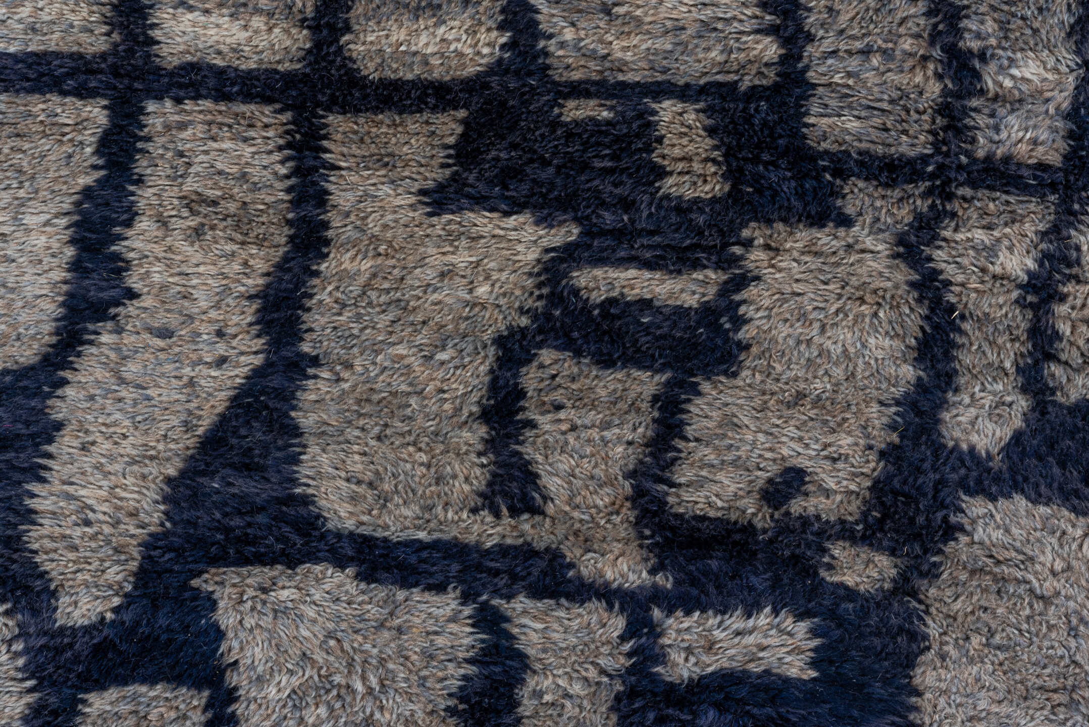 13' x 20' one-of-a-kind handmade vintage Moroccan oversize rug. Color palette: black, blue, dark gray, dim gray, gray
