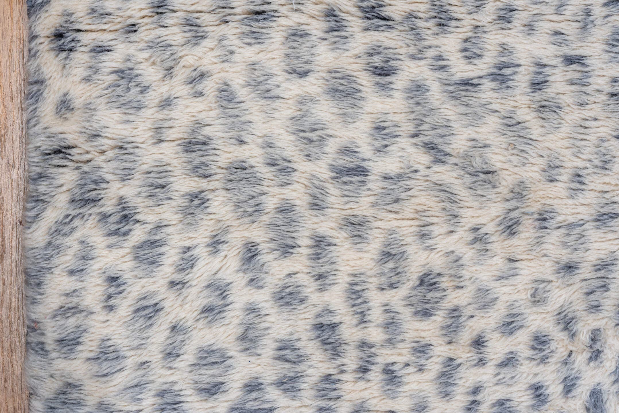 10' x 15' one-of-a-kind handmade vintage Moroccan rug. Color palette: ivory, slate, blue, charcoal, cream, taupe, gray