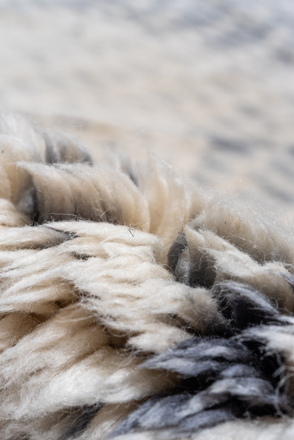10' x 15' one-of-a-kind handmade vintage Moroccan rug. Color palette: ivory, slate, blue, charcoal, cream, taupe, gray