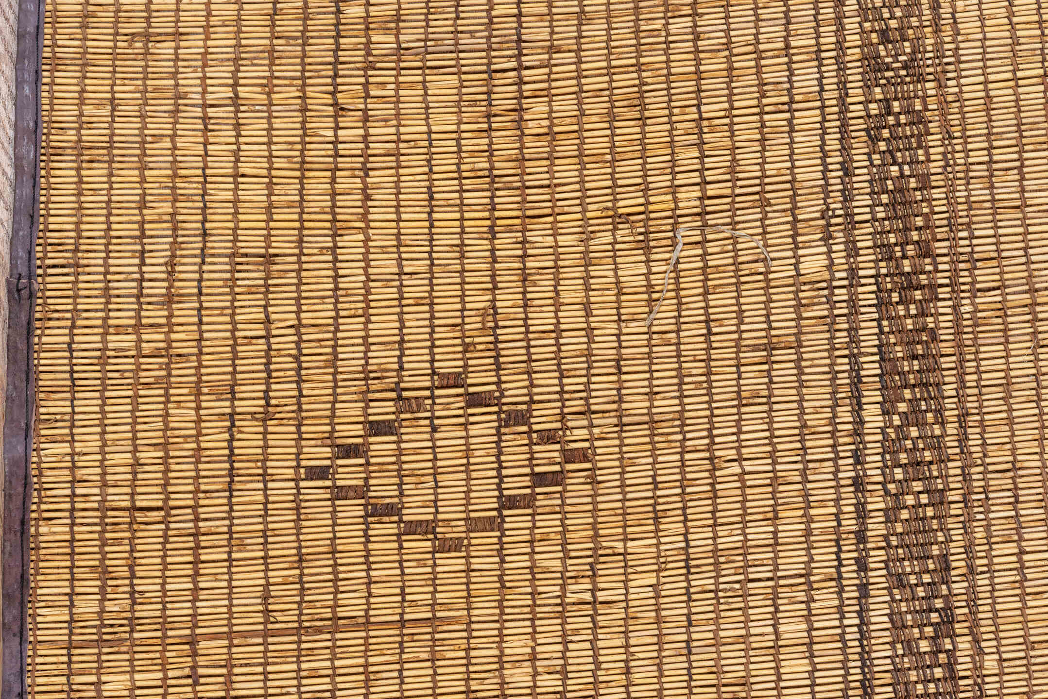 7' x 15' one-of-a-kind handmade vintage Tuareg rug. Color palette: camel, brown, tan, taupe, charcoal, beige, gray, black