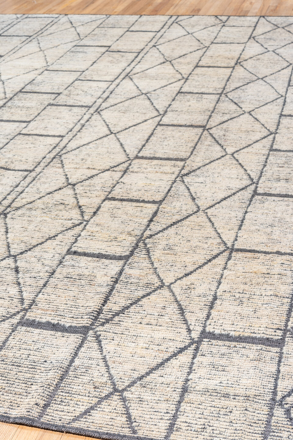 9' x 12' one-of-a-kind handmade vintage Tulu large size rug. Color palette: black, dark gray, dim gray, gainsboro, gray