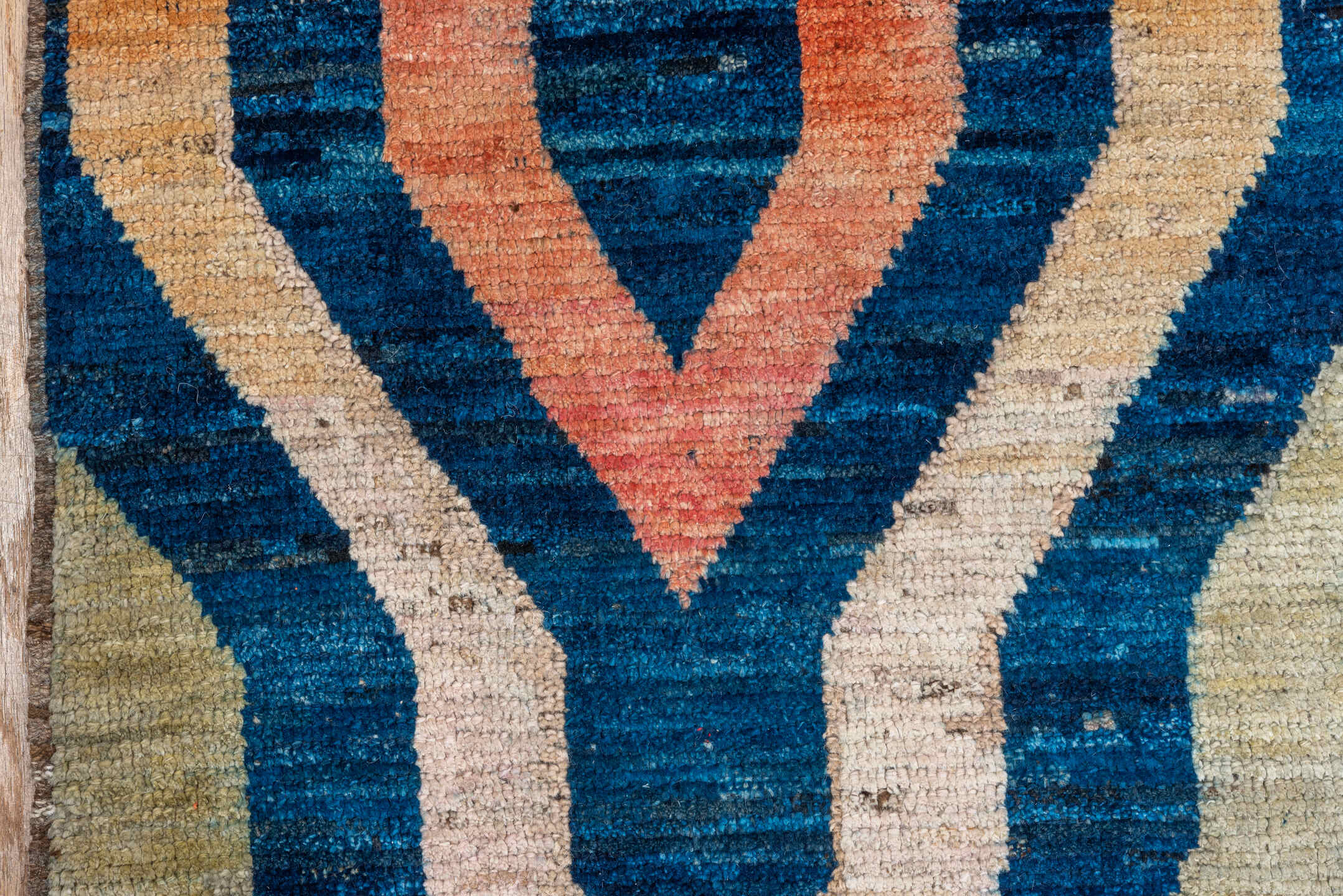 10' x 13' one-of-a-kind handmade vintage Tulu large size rug. Color palette: blue, ivory, sky_blue, blush, coral, gold, aqua