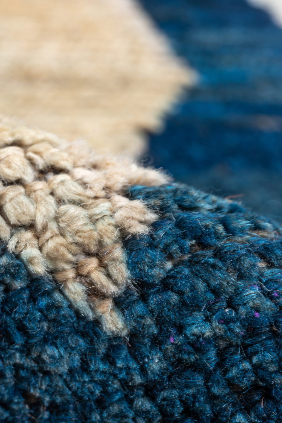 10' x 13' one-of-a-kind handmade vintage Tulu large size rug. Color palette: blue, brown, gray, light gray, off-white, pink