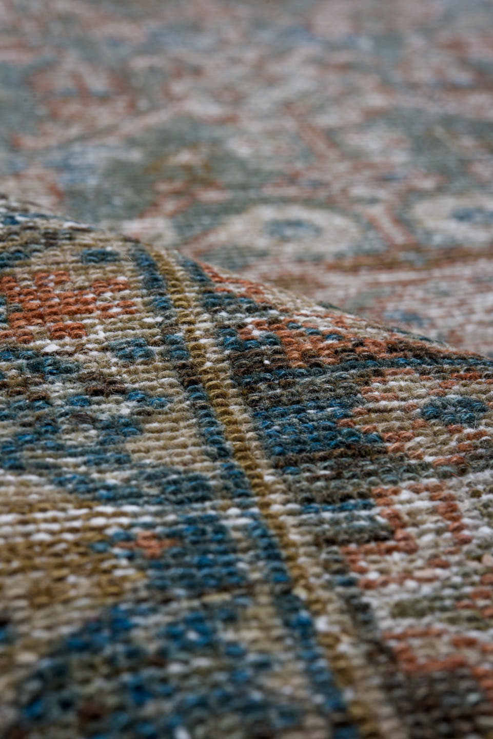 3' x 16' one-of-a-kind handmade antique Malayer runner rug. Color palette: blue, taupe, ivory, rust, slate, brown, beige