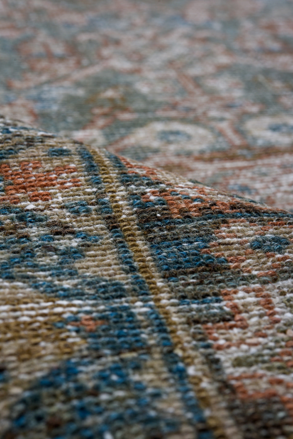 3' x 16' one-of-a-kind handmade antique Malayer runner rug. Color palette: blue, taupe, ivory, rust, slate, brown, beige