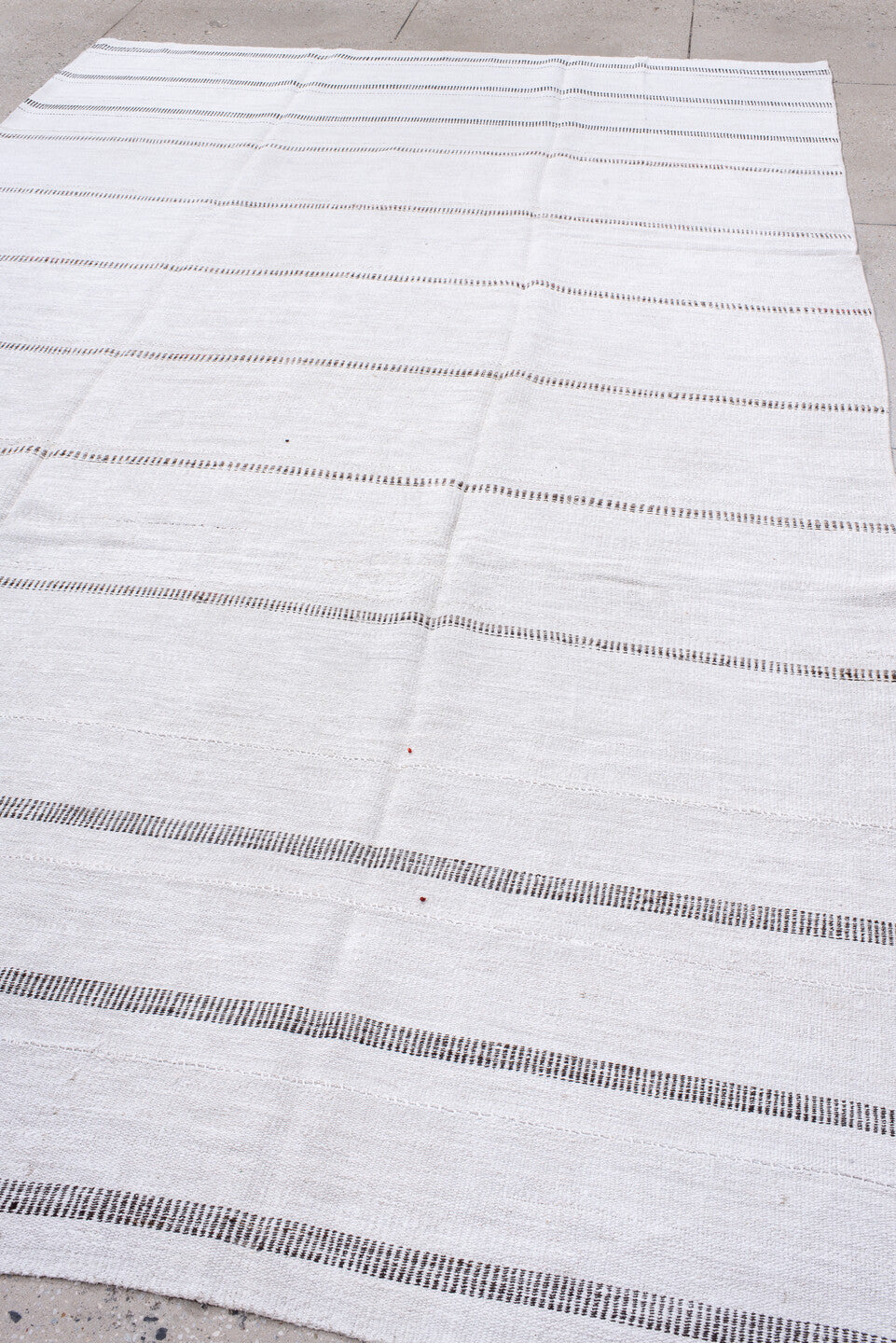 7' x 12' one-of-a-kind handmade vintage Flatweave large size rug. Color palette: ivory, charcoal, taupe, rose, gray, black