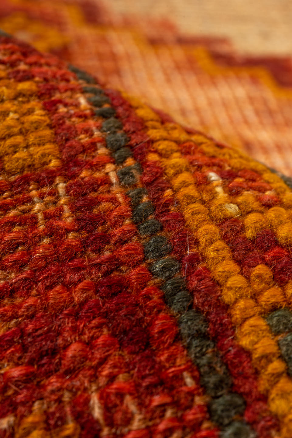 8' x 9' one-of-a-kind handmade vintage Oushak rug. Color palette: peach, rust, terra cotta, ivory, slate, gold, rose
