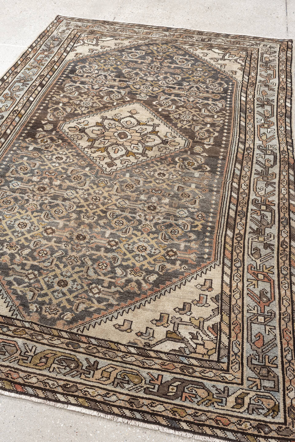 4' x 6' one-of-a-kind handmade vintage Malayer small size rug. Color palette: navy, coral, cobalt, rust, ivory, rose, camel