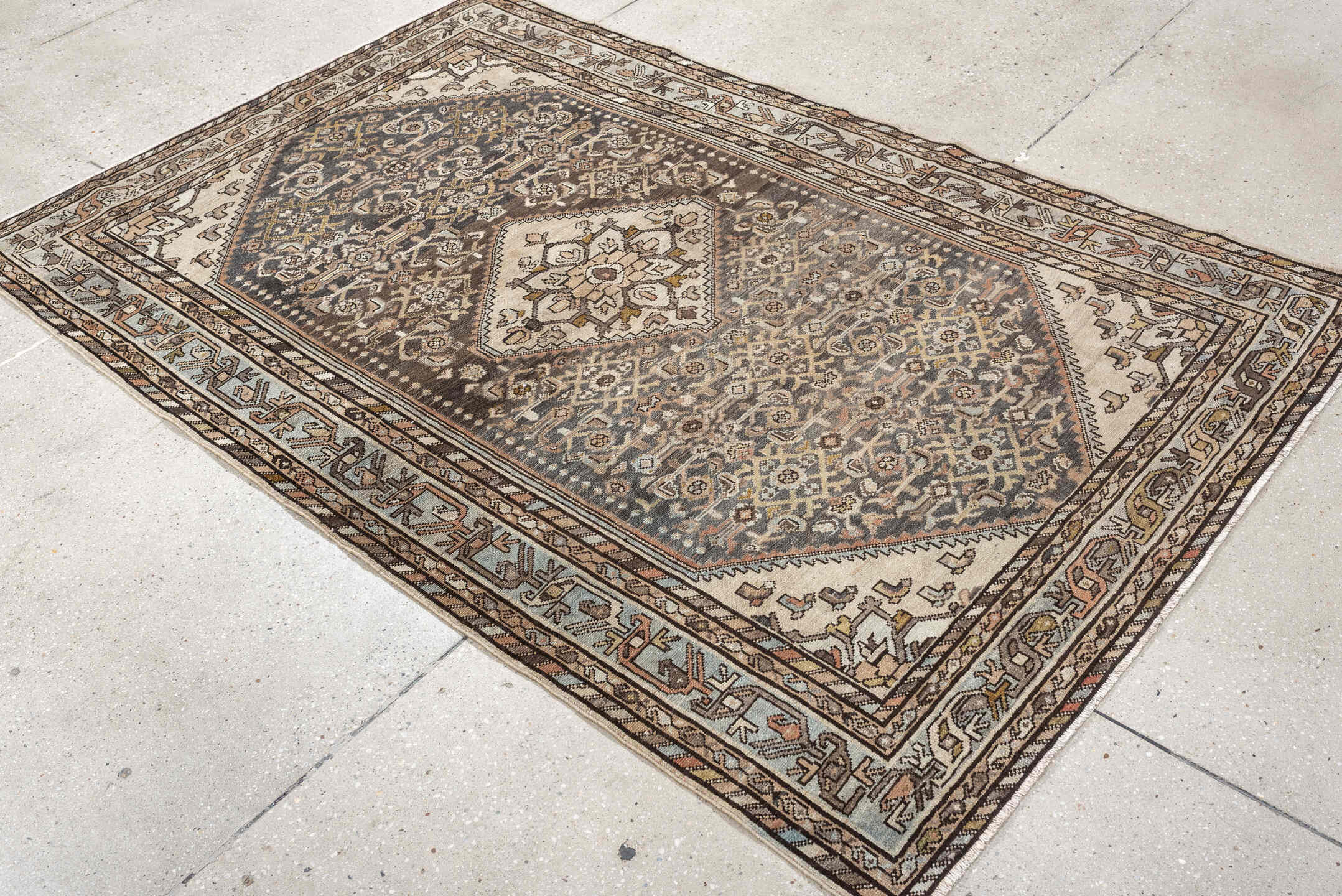4' x 6' one-of-a-kind handmade vintage Malayer small size rug. Color palette: navy, coral, cobalt, rust, ivory, rose, camel