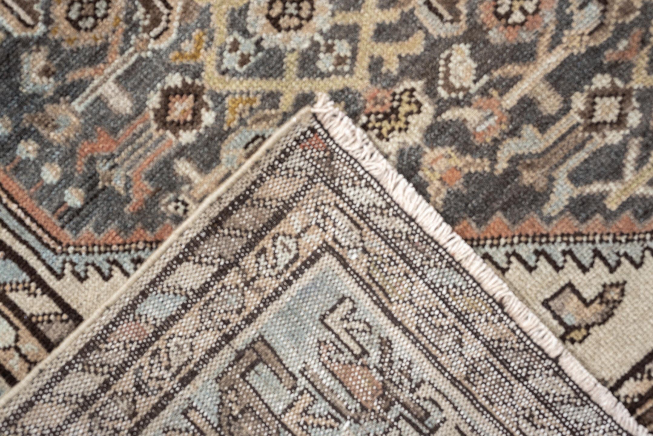 4' x 6' one-of-a-kind handmade vintage Malayer small size rug. Color palette: navy, coral, cobalt, rust, ivory, rose, camel