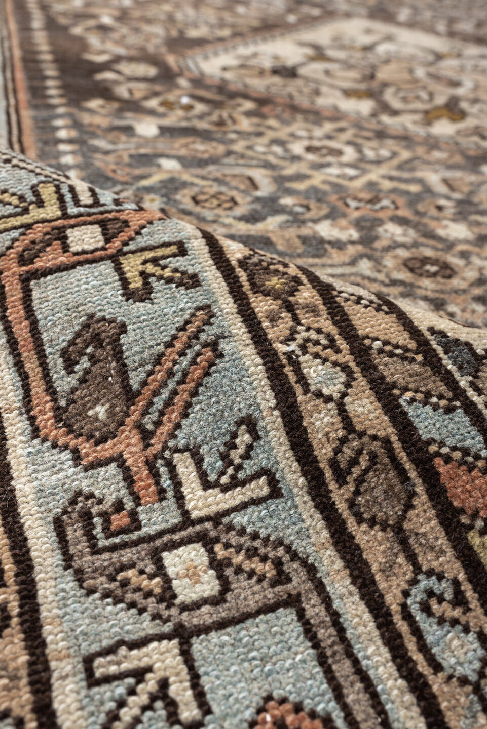 4' x 6' one-of-a-kind handmade vintage Malayer small size rug. Color palette: navy, coral, cobalt, rust, ivory, rose, camel