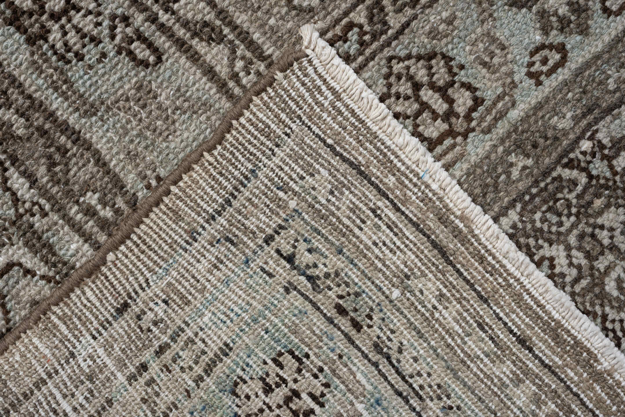 9' x 11' one-of-a-kind handmade antique Bibikabad large size rug. Color palette: taupe, ivory, brown, camel, charcoal, beige