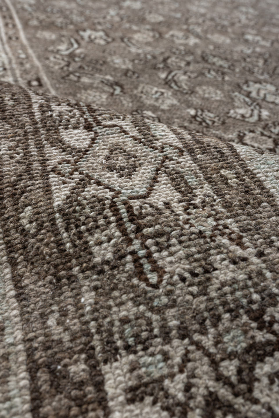 9' x 11' one-of-a-kind handmade antique Bibikabad large size rug. Color palette: taupe, ivory, brown, camel, charcoal, beige