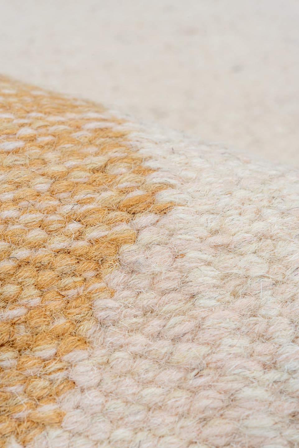5' x 7' one-of-a-kind handmade vintage Rollaken rug. Color palette: ivory, camel, cream, pale_blue, beige, light blue