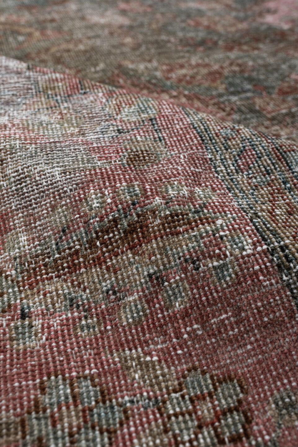 6' x 9' one-of-a-kind handmade antique Mahal medium size rug. Color palette: slate, rose, terracotta, taupe, ivory, charcoal