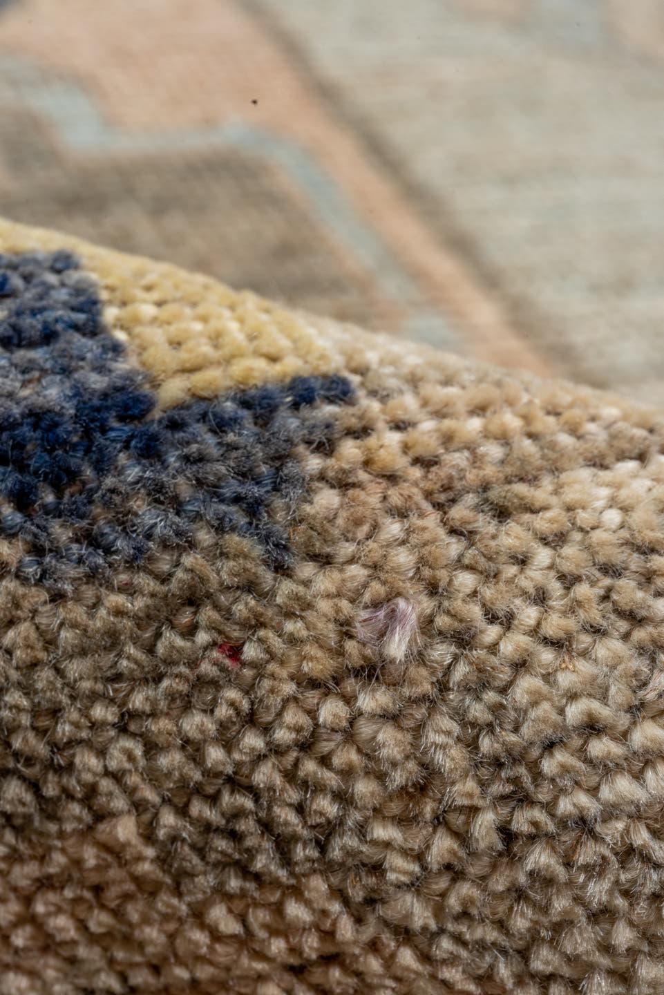 10' x 14' one-of-a-kind handmade vintage Khotan large size rug. Color palette: pale blue, ivory, navy, blush, beige, gold