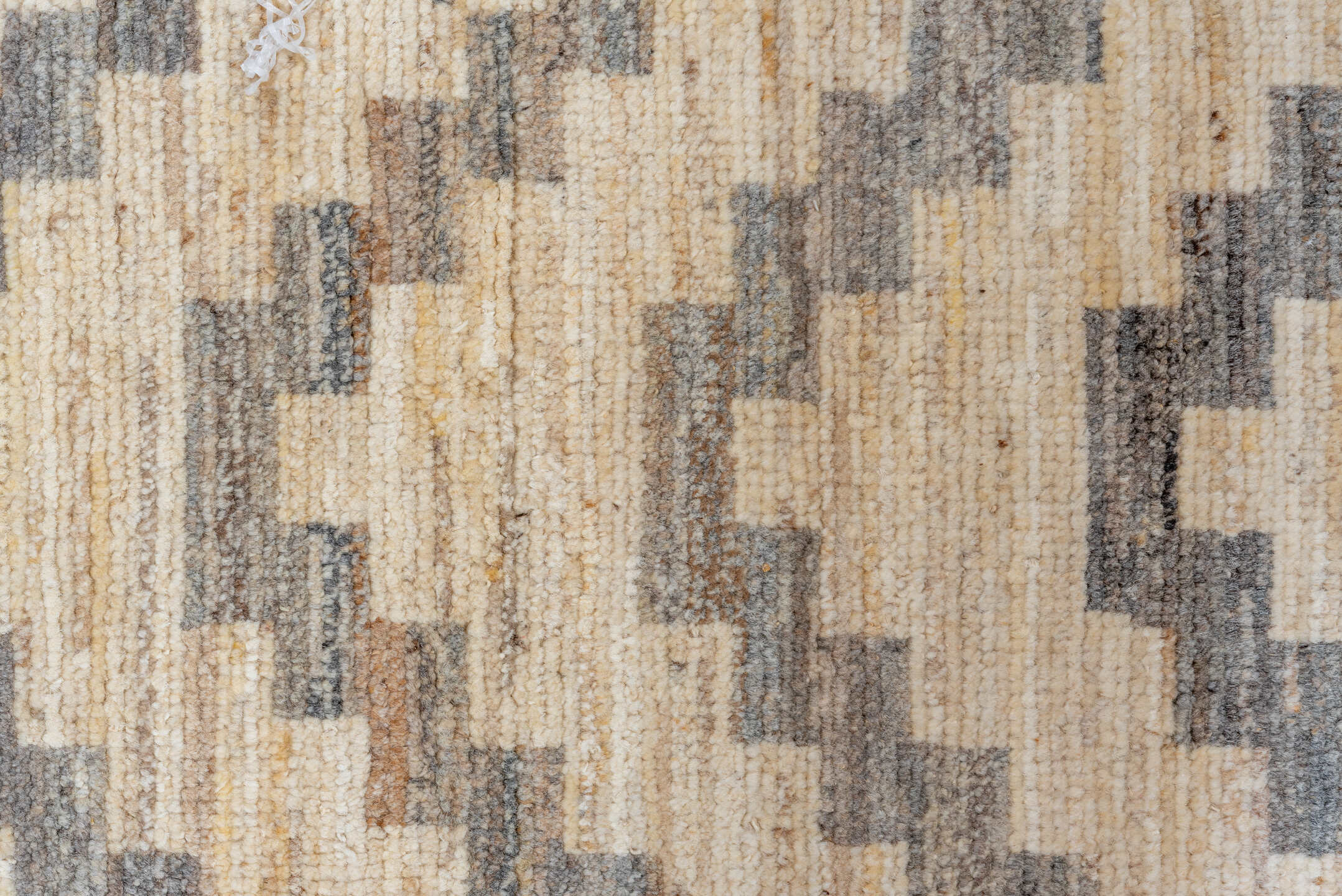 8' x 9' one-of-a-kind handmade vintage Afghan rug. Color palette: ivory, gray, charcoal, cream, taupe, black, beige