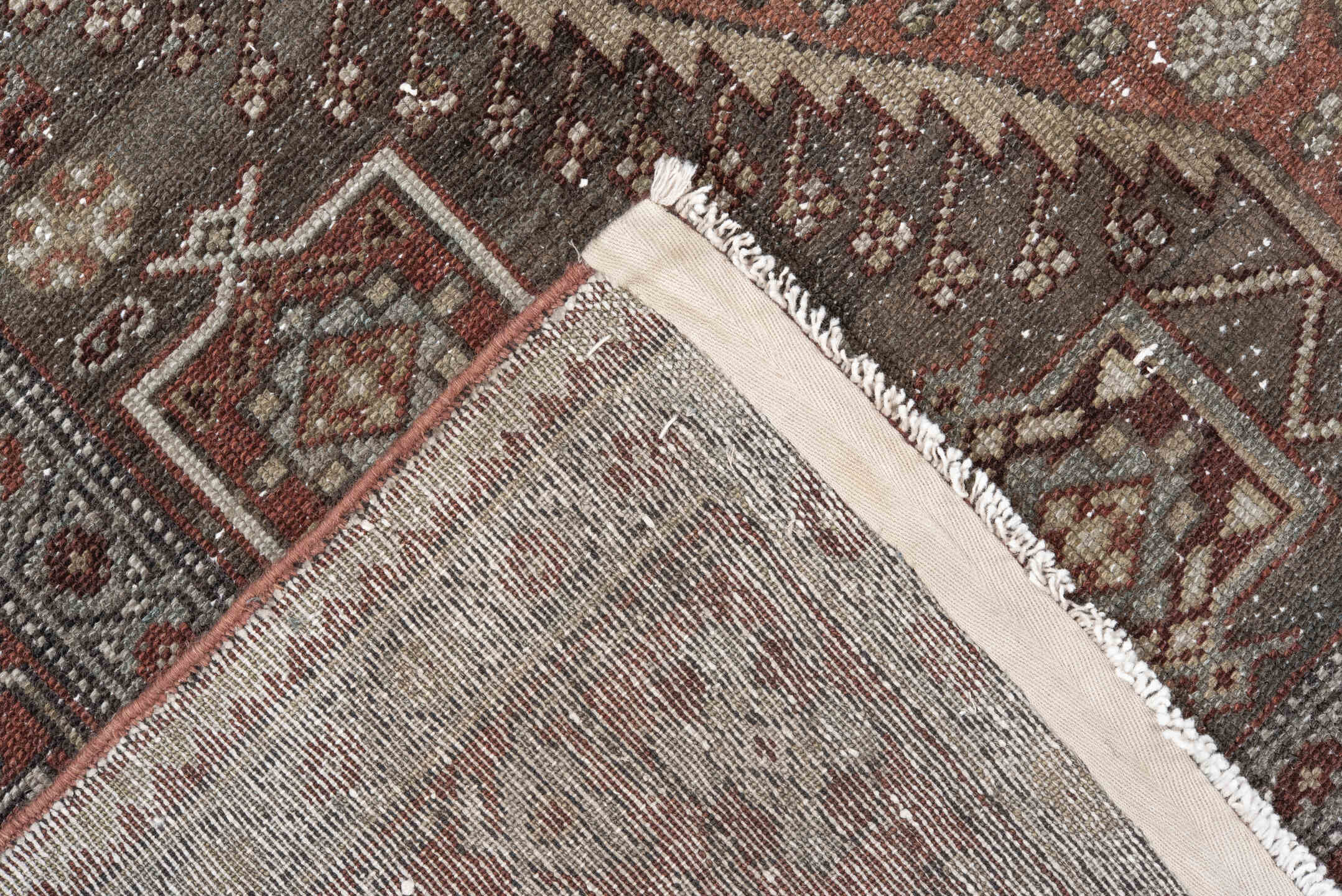 4' x 6' one-of-a-kind handmade vintage Malayer small size rug. Color palette: brown, rust, ivory, burgundy, taupe