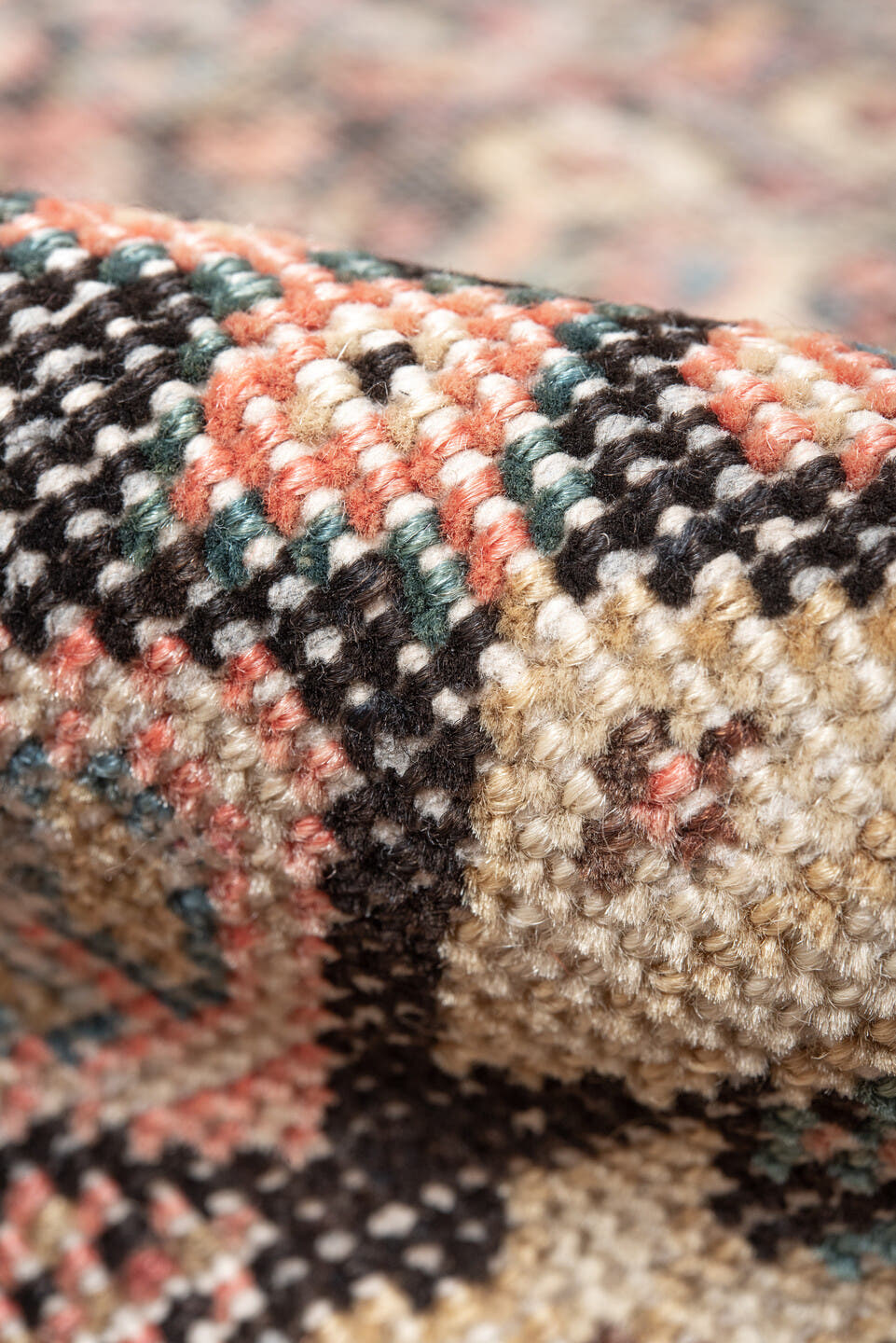 4' x 6' one-of-a-kind handmade antique Farahan small size rug. Color palette: ivory, charcoal, rose, coral, slate, sky blue