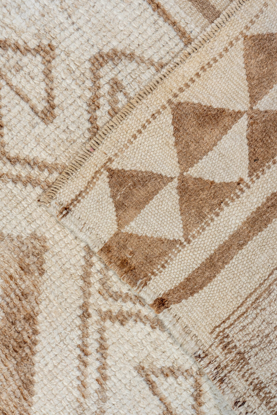 3' x 9' one-of-a-kind handmade vintage Kars runner rug. Color palette: ivory, taupe, camel, beige, gray