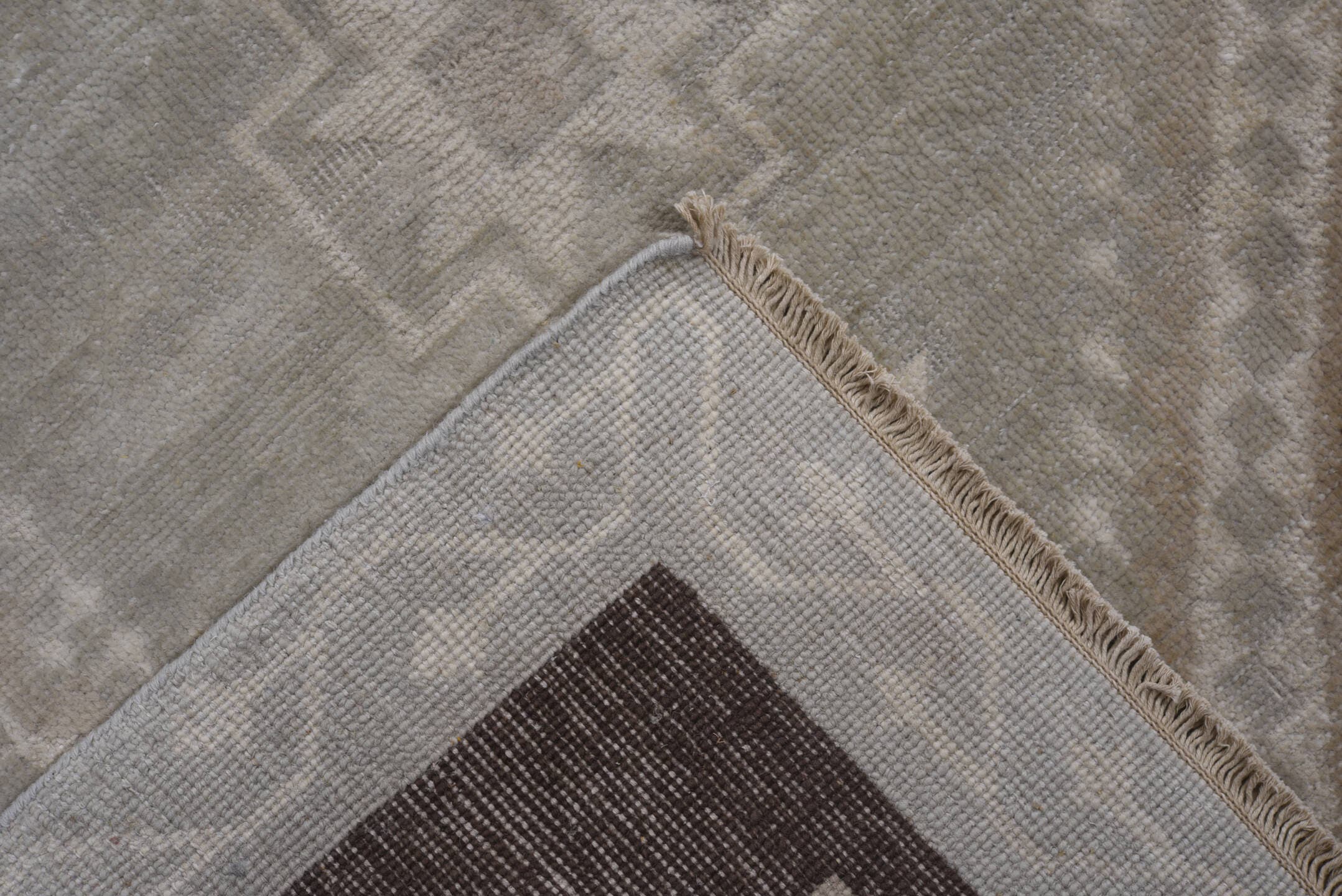 5' x 9' one-of-a-kind handmade vintage Oushak medium size rug. Color palette: brown, taupe, ivory, gray, charcoal, beige
