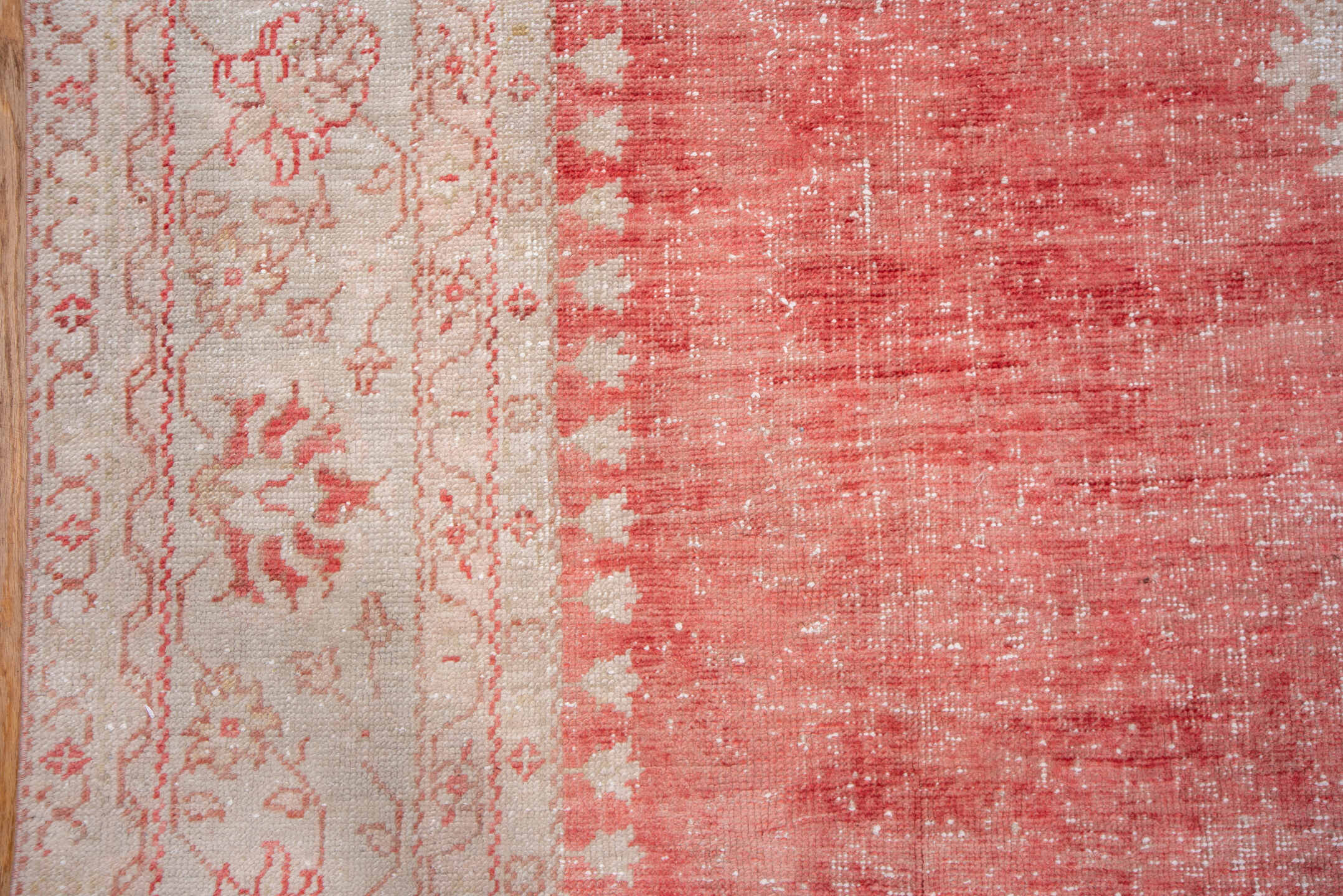 10' x 14' one-of-a-kind handmade vintage Oushak large size rug. Color palette: coral, ivory, blush, rose, taupe, terracotta