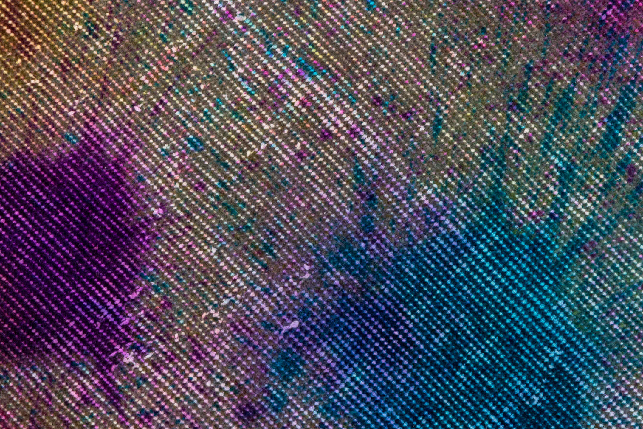 3' x 10' one-of-a-kind handmade vintage Overdyed runner rug. Color palette: blue, brown, gray, light gray, off-white, orange