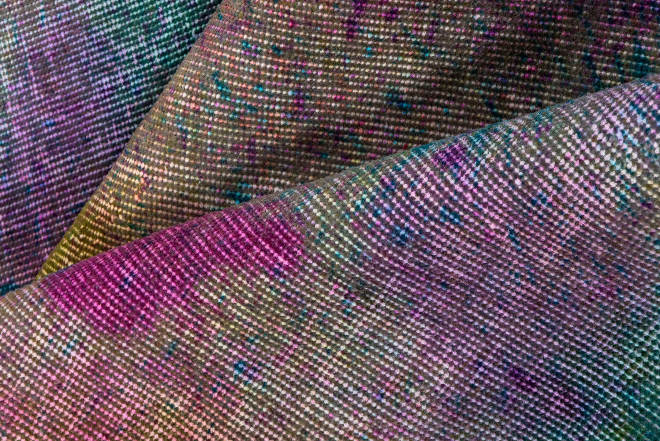 3' x 10' one-of-a-kind handmade vintage Overdyed runner rug. Color palette: blue, brown, gray, light gray, off-white, orange