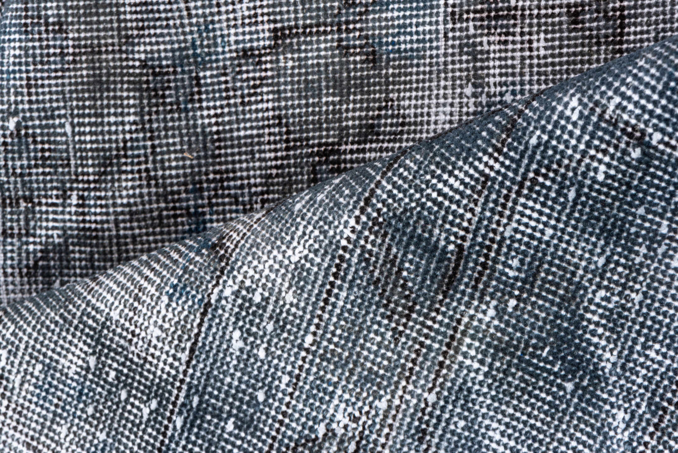 2' x 10' one-of-a-kind handmade vintage Overdyed runner rug. Color palette: gray, slate, charcoal, ivory, steel_blue, black
