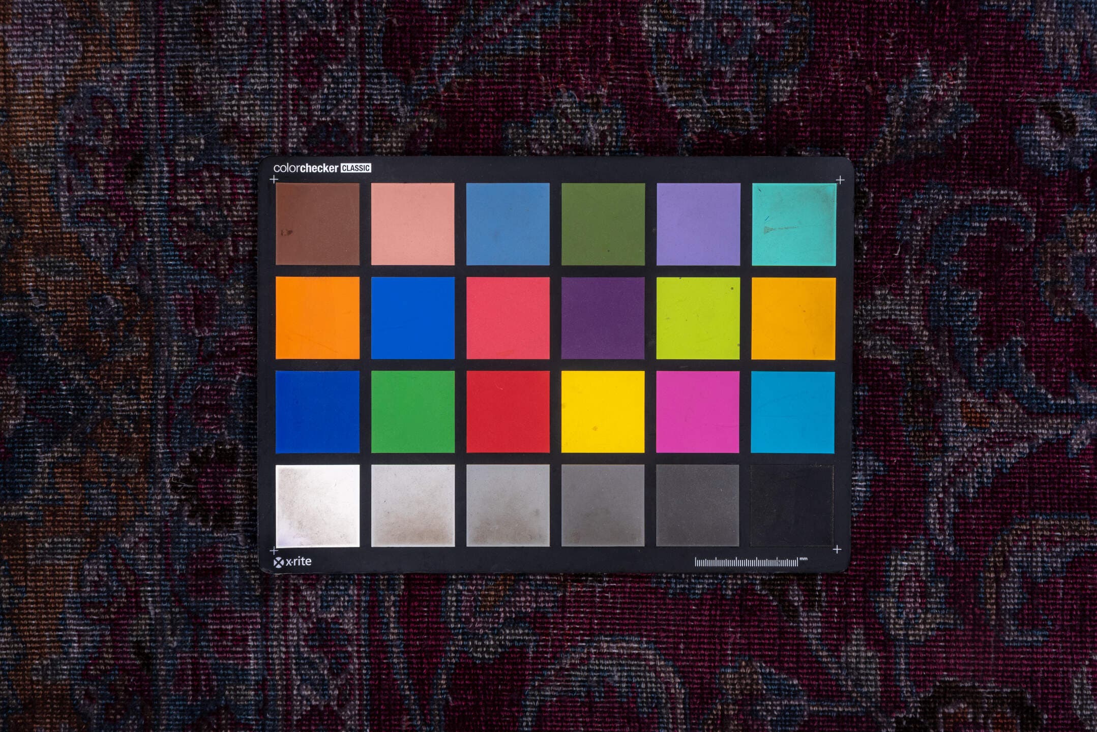 2' x 12' one-of-a-kind handmade vintage Overdyed runner rug. Color palette: magenta, plum, lavender, slate, burgundy