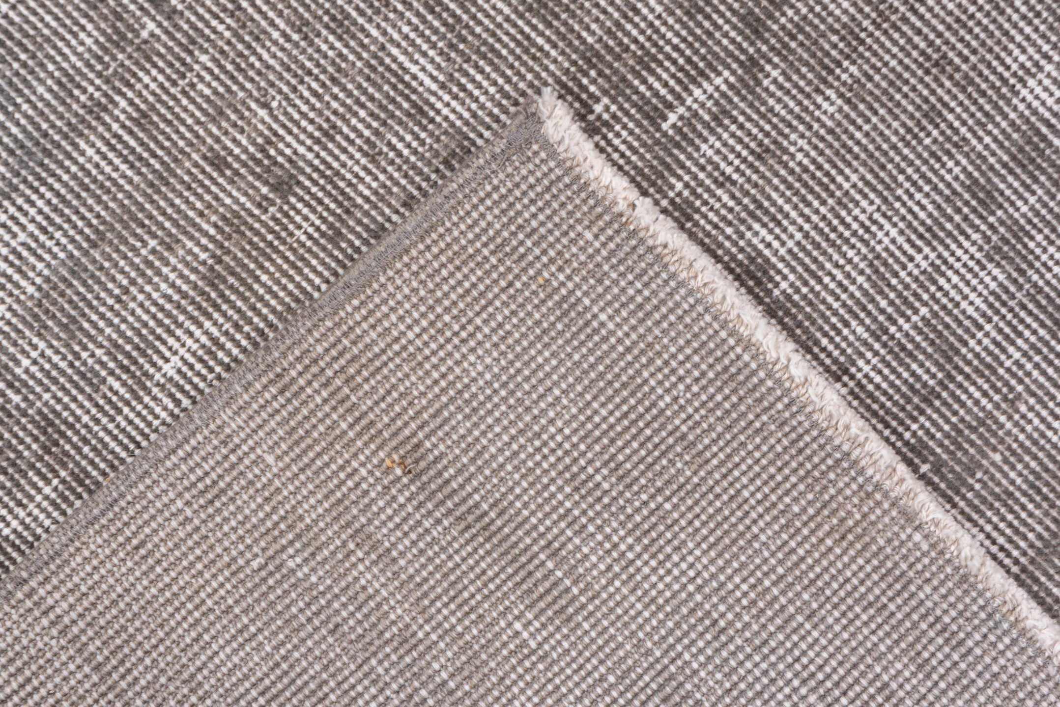 2' x 12' one-of-a-kind handmade vintage Overdyed runner rug. Color palette: dark gray, gray, light gray, off-white, pink