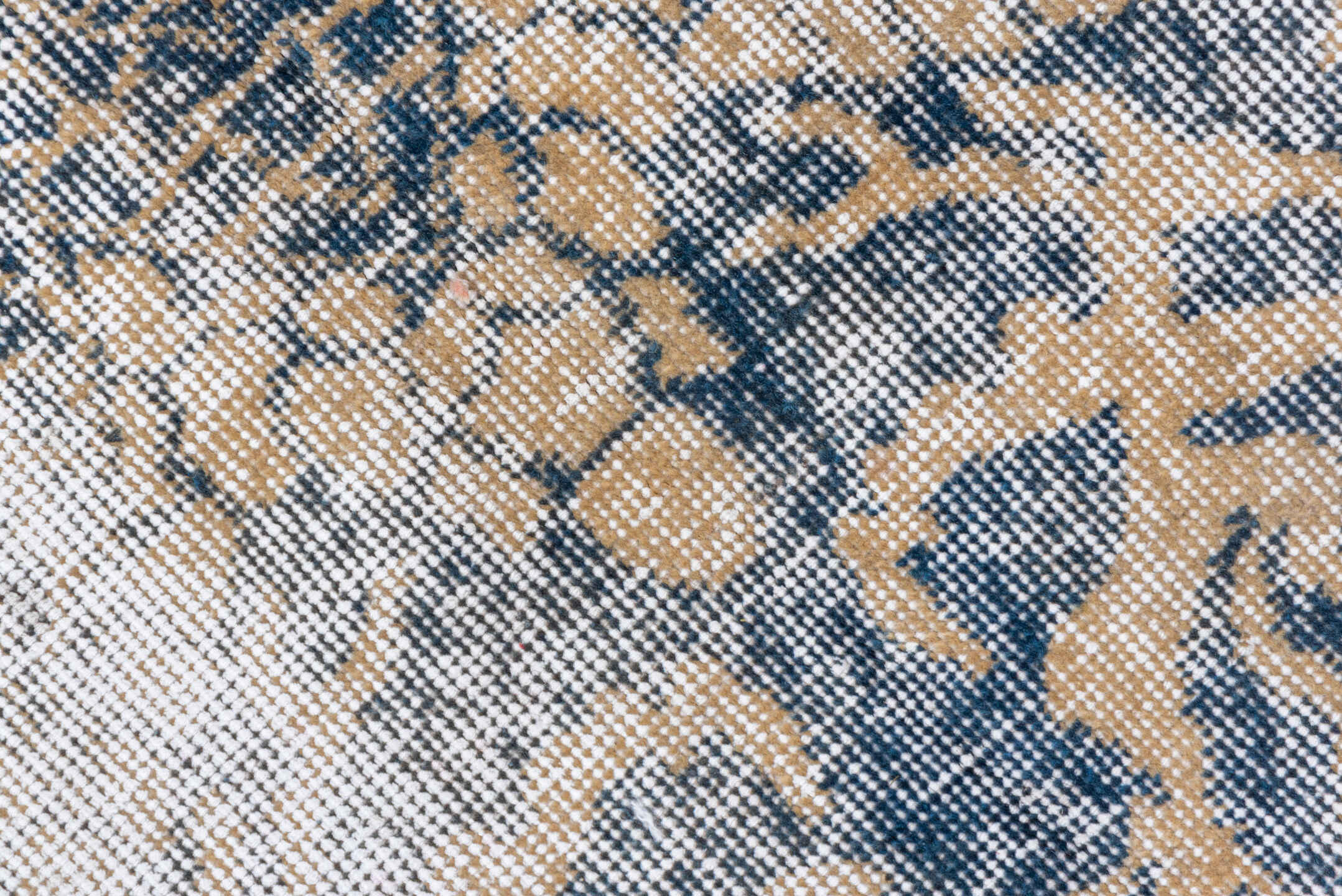 4' x 8' one-of-a-kind handmade vintage Oushak rug. Color palette: ivory, blue, taupe, beige, slate, gray