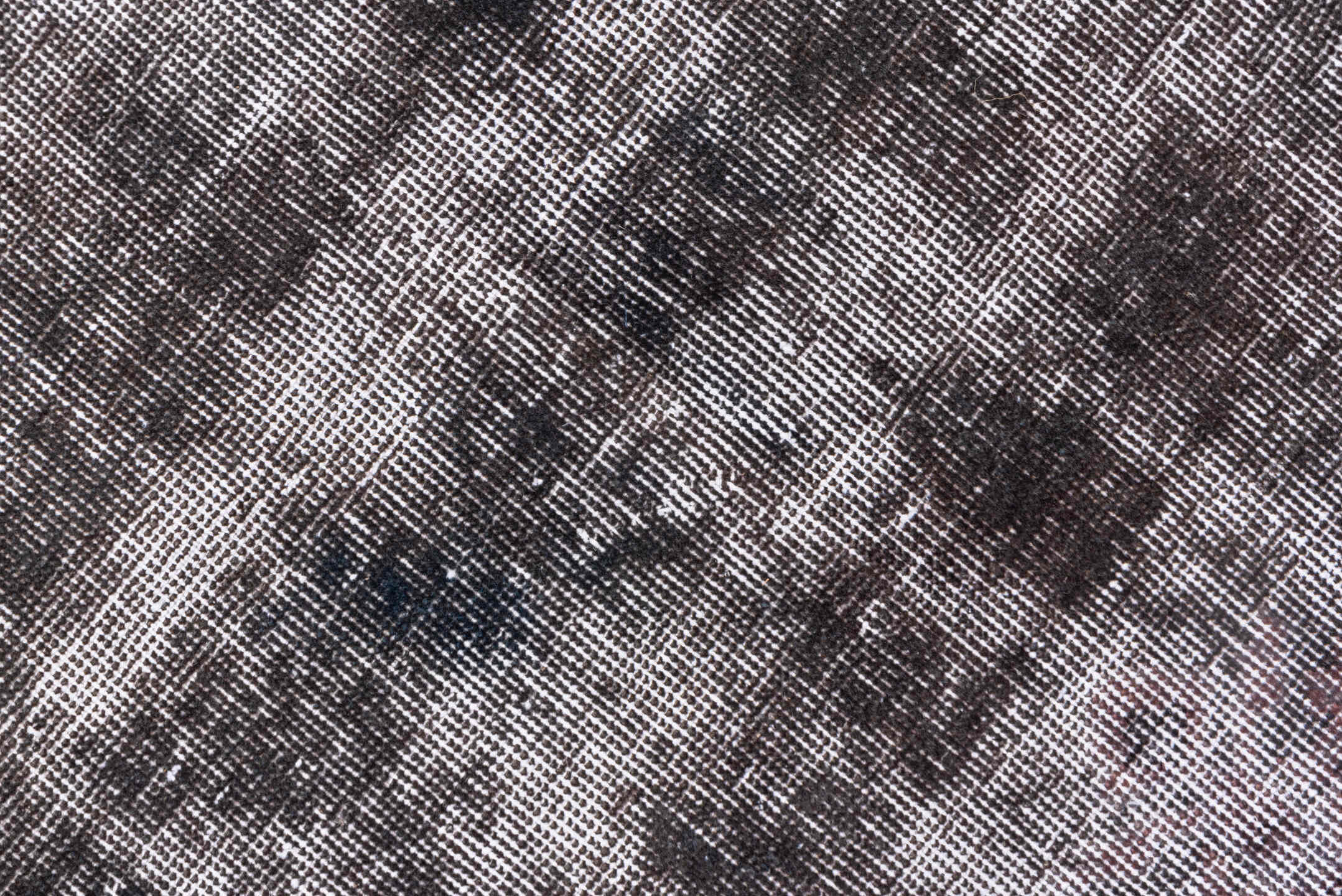 7' x 10' one-of-a-kind handmade vintage Overdyed large size rug. Color palette: black, brown, charcoal, dark gray, gainsboro