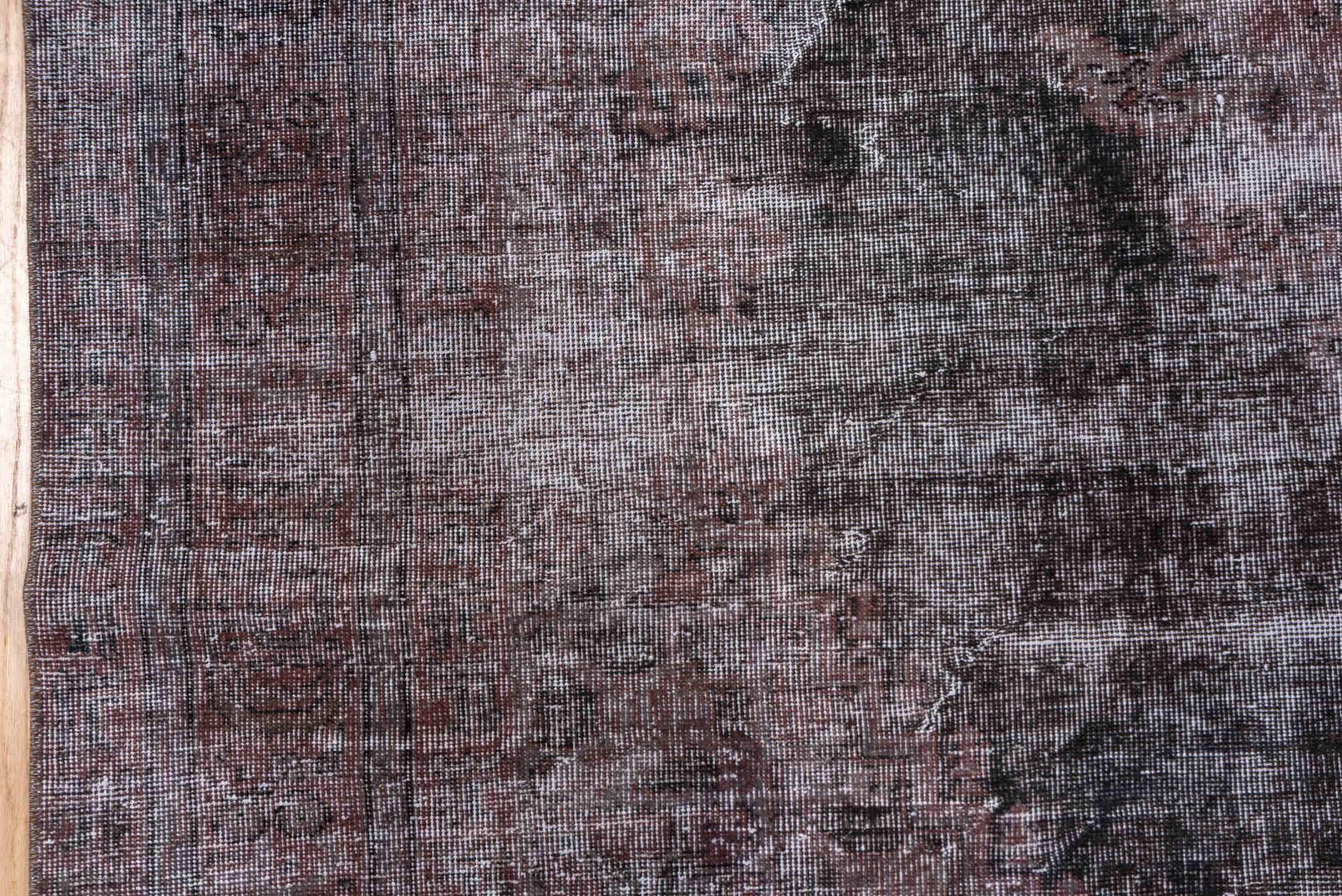 7' x 10' one-of-a-kind handmade vintage Overdyed large size rug. Color palette: taupe, rose, ivory, charcoal, burgundy