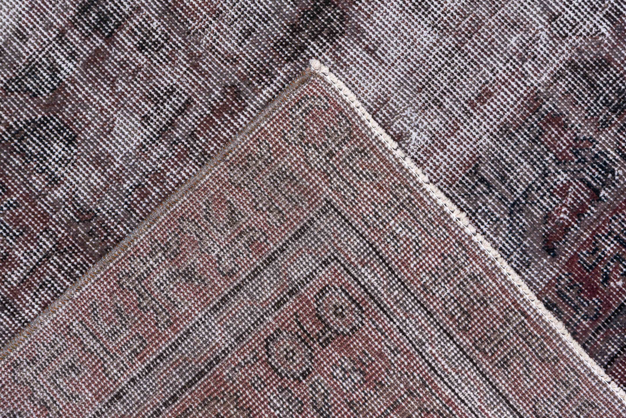7' x 10' one-of-a-kind handmade vintage Overdyed large size rug. Color palette: taupe, rose, ivory, charcoal, burgundy