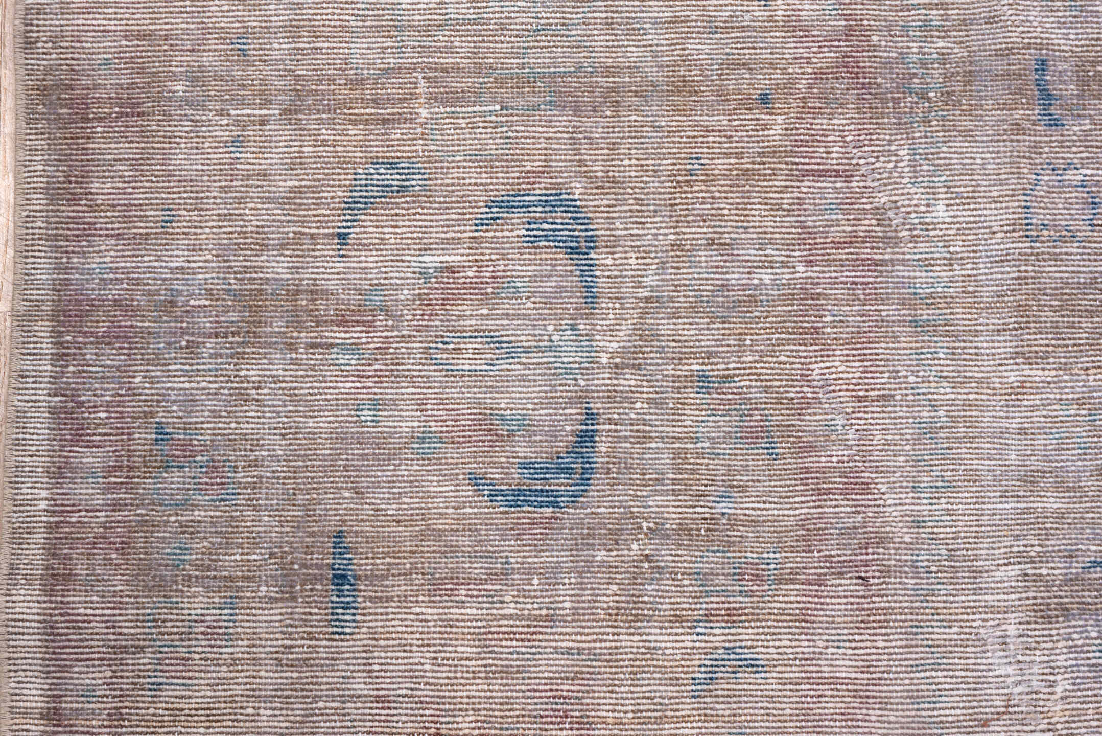 9' x 11' one-of-a-kind handmade vintage Overdyed large size rug. Color palette: blush, beige, powder blue, ivory, taupe