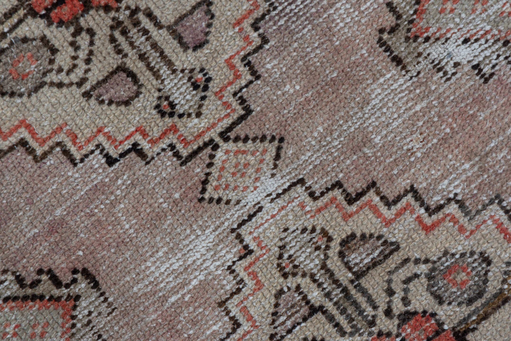2' x 6' one-of-a-kind handmade vintage Oushak runner rug. Color palette: taupe, ivory, rust, brown, gray, rose, beige