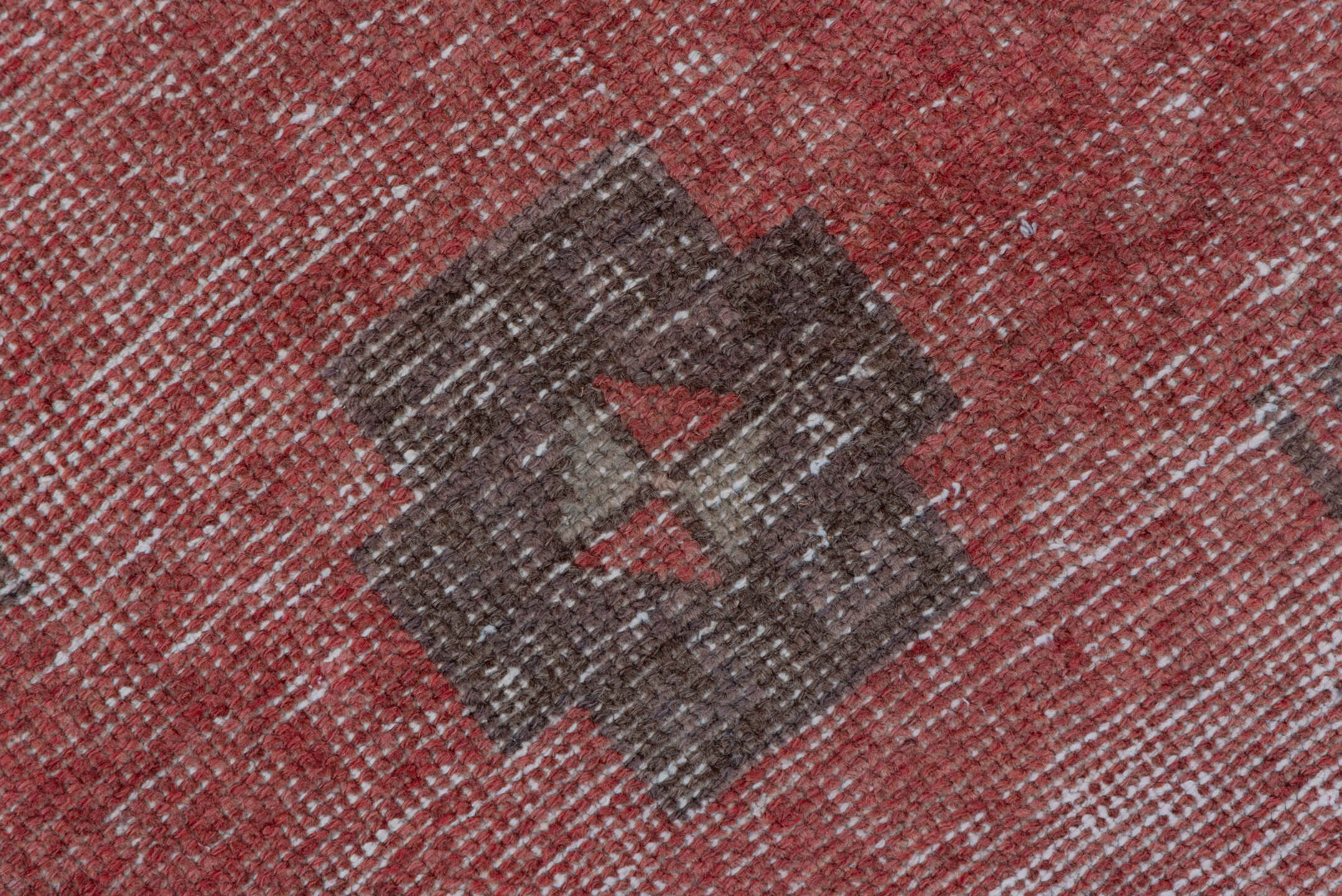 2' x 10' one-of-a-kind handmade vintage Oushak runner rug. Color palette: brown, gray, light gray, off-white, pink, red