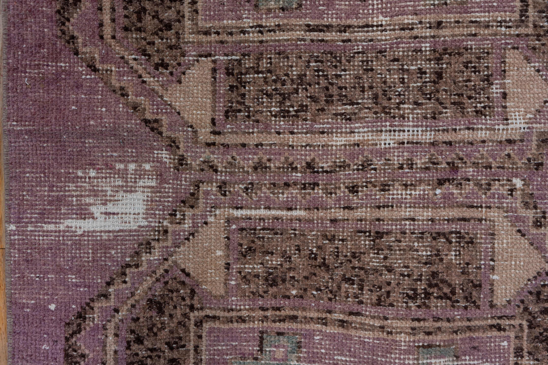 2' x 11' one-of-a-kind handmade vintage Oushak runner rug. Color palette: dusty rose, taupe, brown, mauve, beige, ivory